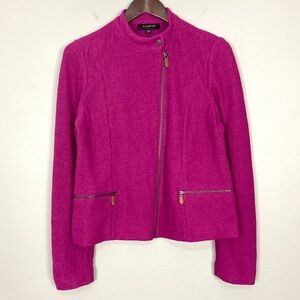 Talbots Boiled Wool Moto Jacket Women’s Size 8 Asymmetrical Zip Front Fuchsia